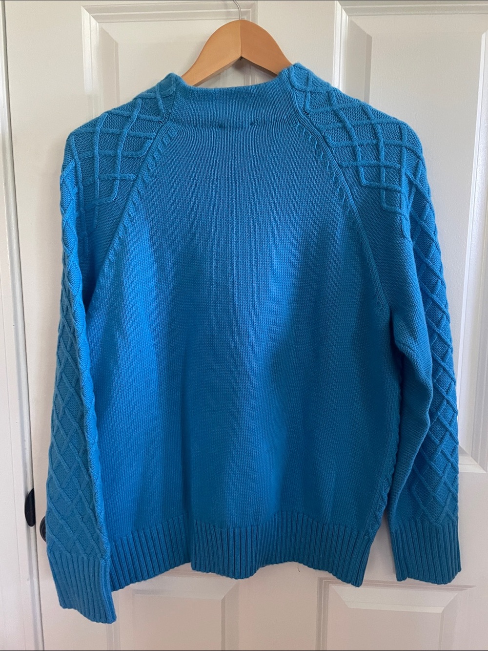 Talbots Bright Blue Cable-Knit Sweater with Gold Buttons - Picture 4 of 6